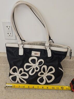 Vintage Guess Genuine Leather Floral Tote Bag